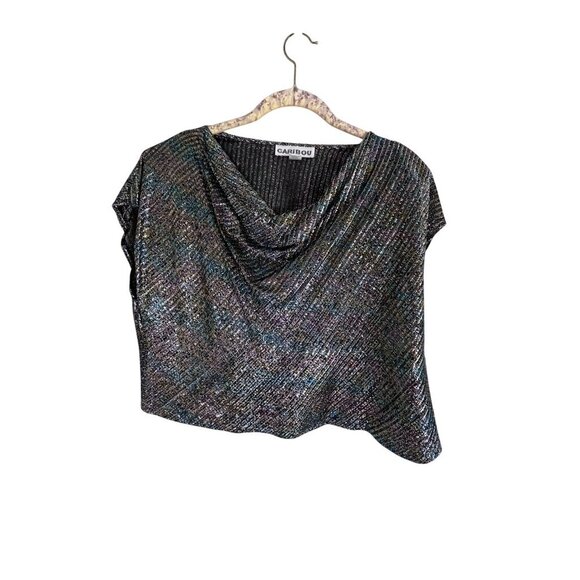 Caribou Top Women M Black Metallic Glam Vegas Rainbow Retro Festival Concert 80s - Picture 1 of 12